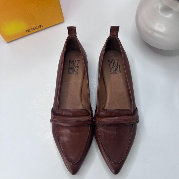 Miz Mooz New York Jude Pointed Toe Leather Flat Brandy Women's EU 37/6.5 NWB - Picture 5 of 10